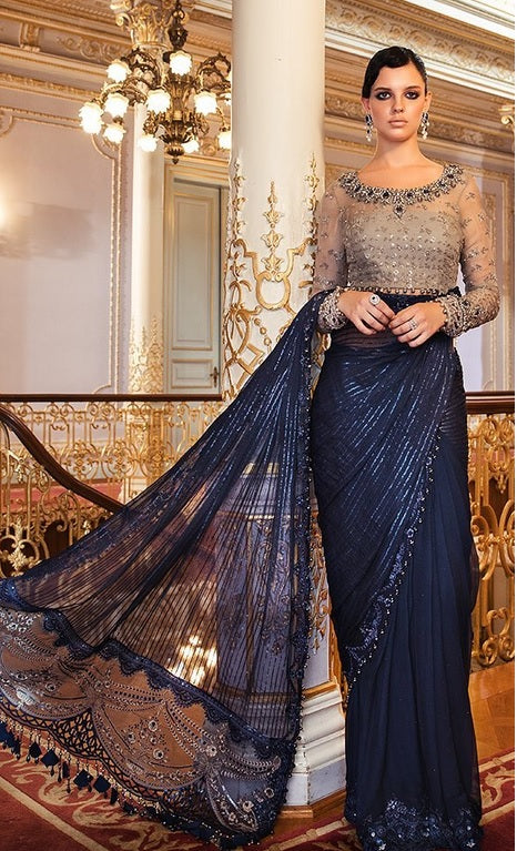 Maria.B Embroidered Chiffon Saree Unstitched D-04 - BDS-2004