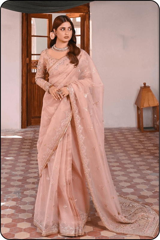 Qalamkar Sahiba Organza Embroidered Unstitched Saree RANYA