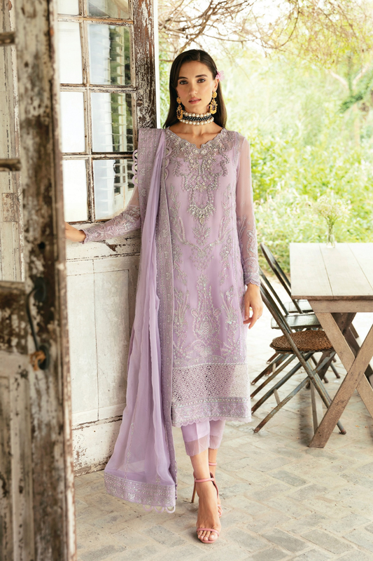 Gulaal Luxury Chiffon Embroidered 3 Pc Unstitched Collection VIOLA LILAC