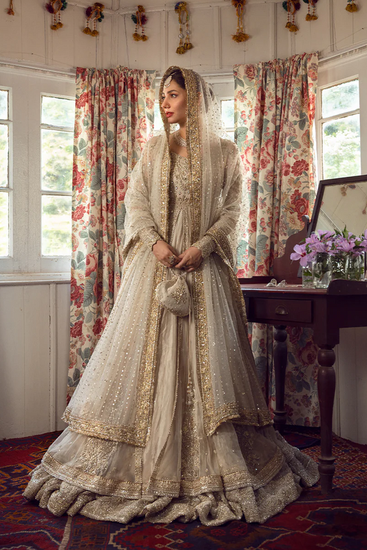 Faiza Saqlain Golden White Bridal Wedding Edition Unstitched Anamta