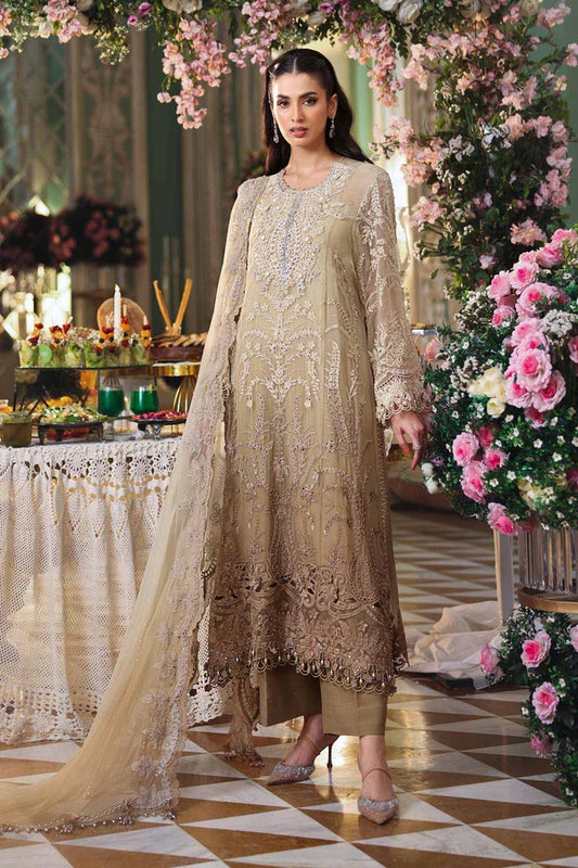 Maria B Luxury Embroidered Chiffon Unstitched 3Pc Suit MPC-26-103-OLIVE GOLD