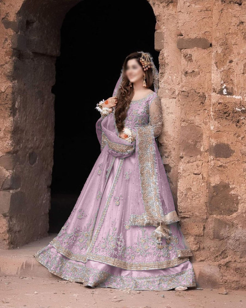 Zainabjees Purple Bridal Collection Net Maxi