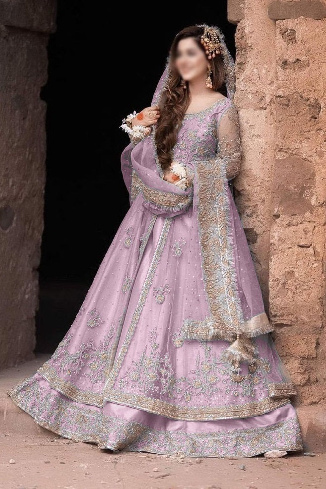 Zainabjees Purple Bridal Collection Net Maxi