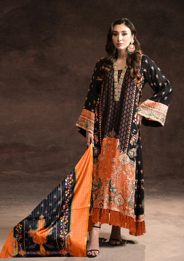 Ammara Khan Black Unstitched 3 Pieces Silk Formal Collection