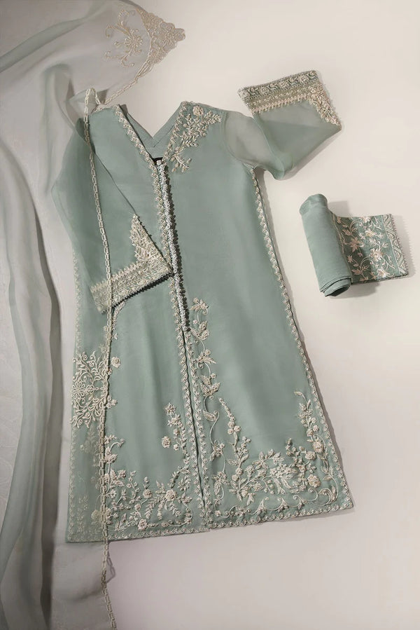 Agha Noor Mint Green Formal Organza Unstitched 3 Pieces Luxury Collection