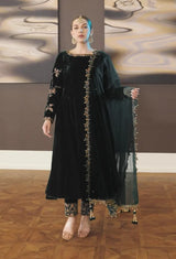 Zafira - Black Velvet Anarkali Suit Unstitched Winter Collection - Black 02
