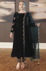Zafira - Black Velvet Anarkali Suit Unstitched Winter Collection - Black 02