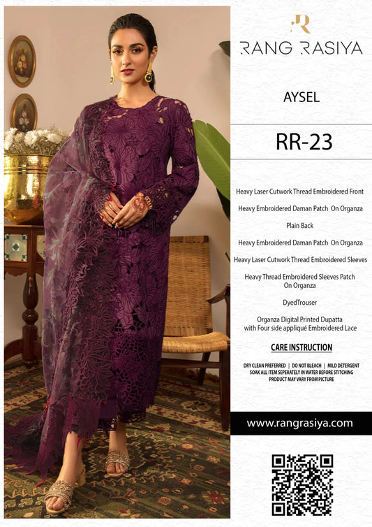 Rang Rasiya Rehmat Luxury Lawn Unstitched Lazer Cut Style Aysel 08 Purple