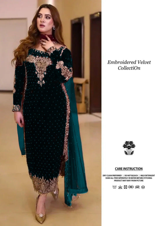 Poshkari Luxury Velvet Embroidered Unstitched Collection Zinc