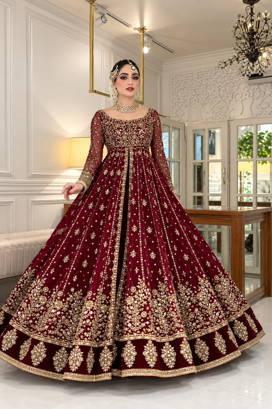 Haris Shakeel-Shifa Luxury Net Embroidered 3 Piece Unstitched Suit PA-189
