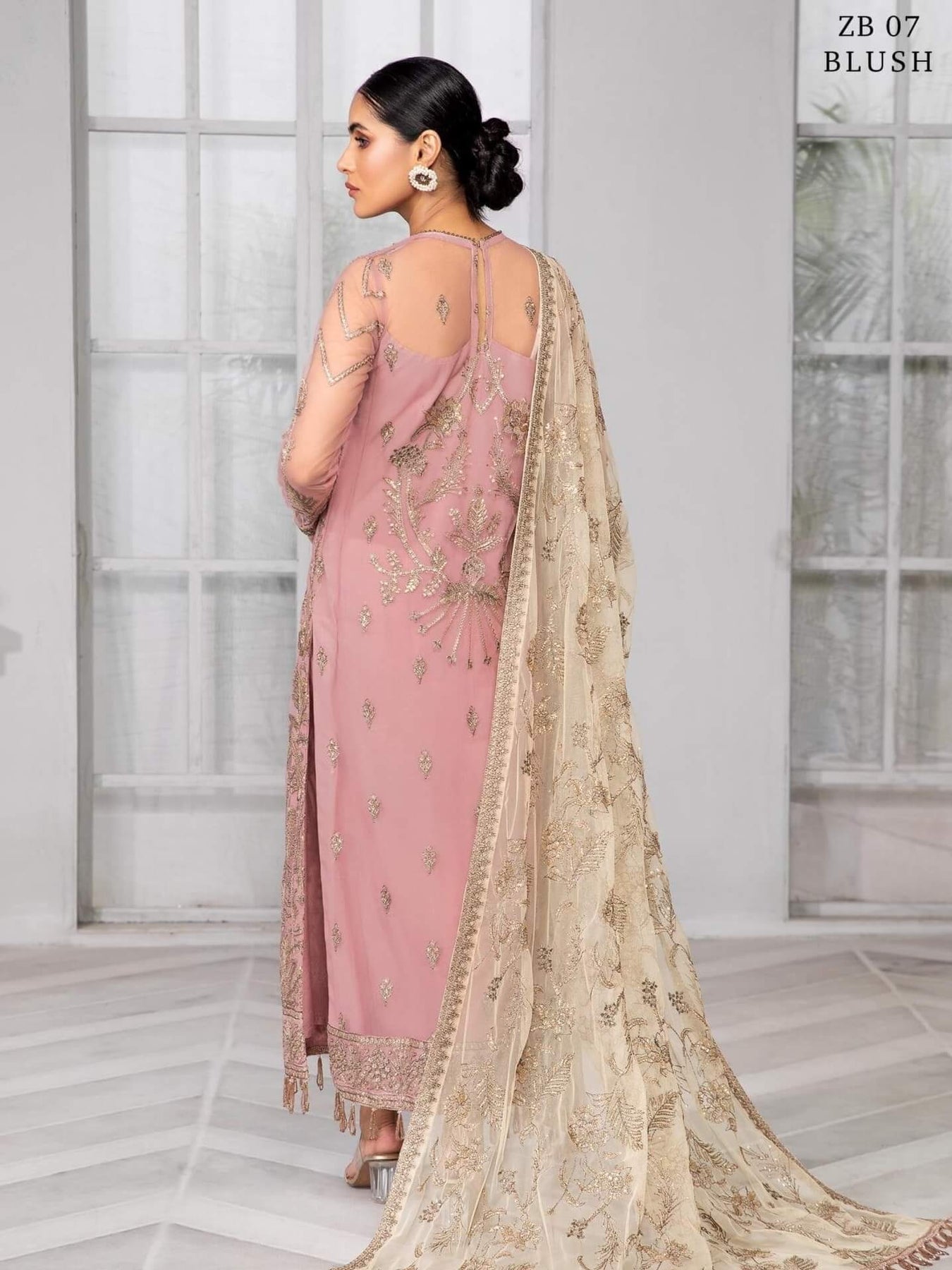 ZARIF Bahaar Unstitched Formal Embroidered Chiffon 3Pc Suit ZB-07 BLUSH