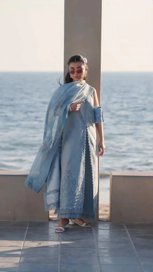 Zaib Sona 1 Ocean Mist Embroidered Lawn 3 Piece Unstitched