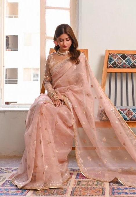 Qalamkar Sahiba Organza Embroidered Unstitched Saree RANYA
