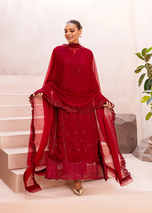 Ensembles By Azure Unstitched 3 Piece Collection 08-Crimson Glow VALENTINE RED