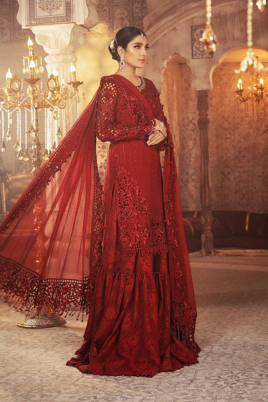 Maria.B - Ruby Red - Luxury Chiffon Embroidered Unstitched 3 Piece