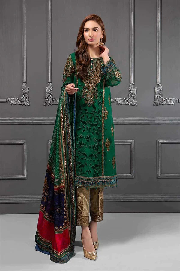 Maria.B Embroidered Chiffon Unstitched 3 Piece Suit MB D-01 - Wedding Collection