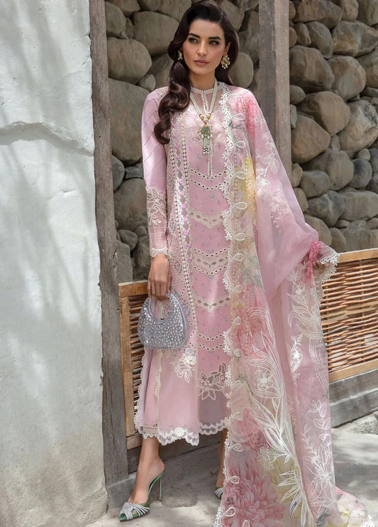 Crimson Luxury Lawn Embroidered Unstitched 3 Piece A Floral Mesh - Rose Pink