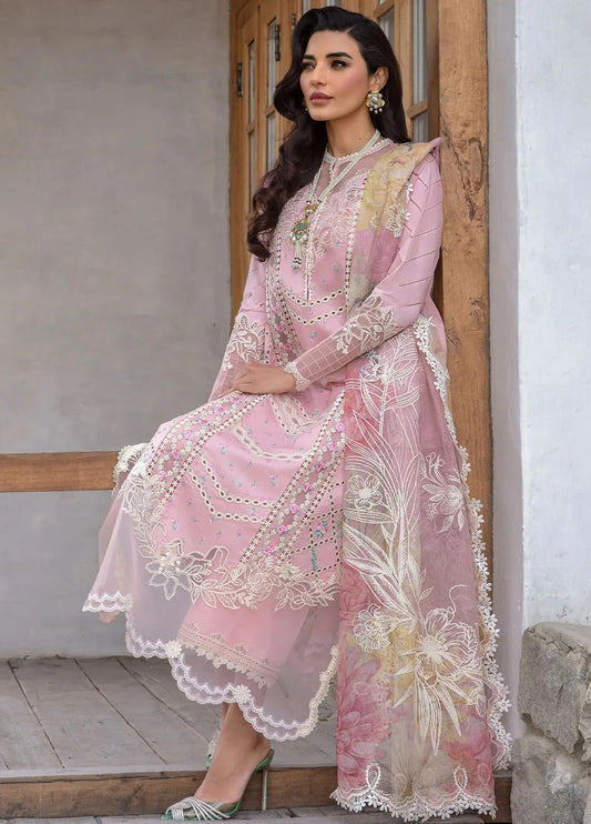 Crimson Luxury Lawn Embroidered Unstitched 3 Piece A Floral Mesh - Rose Pink
