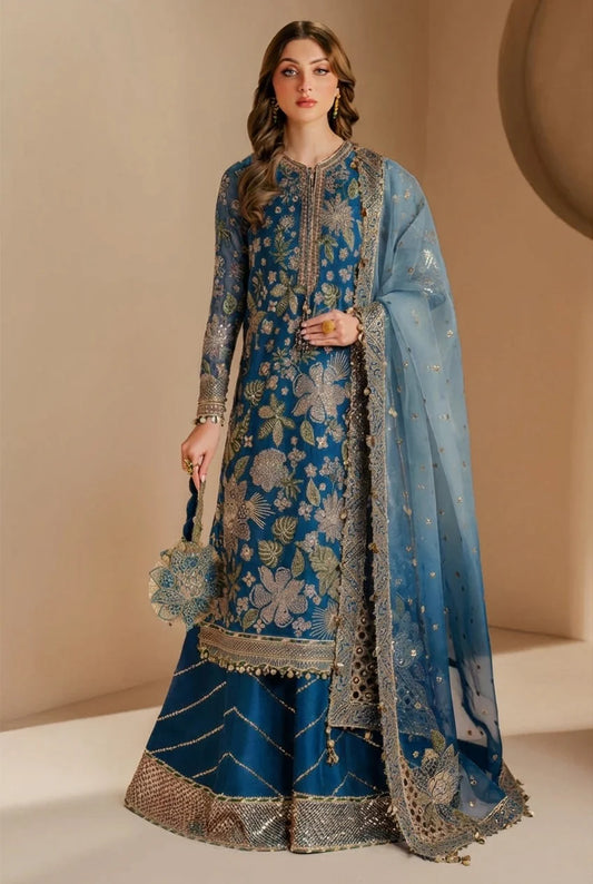 Jazmin Luxury Chiffon Unstitched 3 Pc Embroidered Collection WF-25 Blue