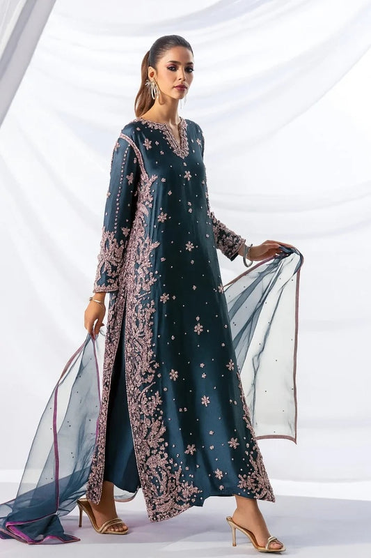 Eshal Aman Luxury Raw Silk 3 Piece Unstitched - Navy Blue