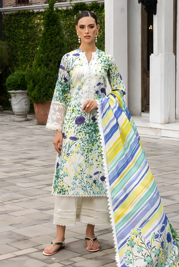 Tahra By Zainab Chottani Embroidered Lawn Suits Unstitched 3 Piece Frosty Orchid 10A - Summer Collection