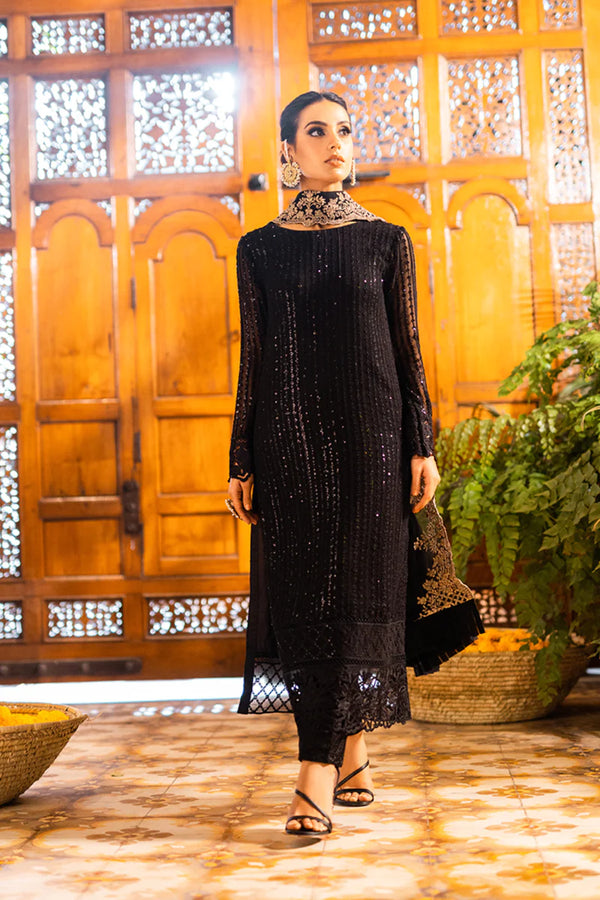 Azure Onyx Dove Iqra Aziz Chiffon Embroidered Luxe Festive Collection