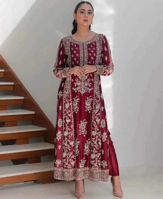 WAQAR ASGHAR Luxury Raw Silk Hand Embroidered Collection Unstitched MAH-E-GUL