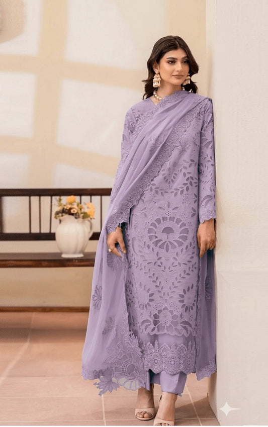 Imrozia Luxury Embroidered Lawn 3Pc Unstitched Suit-Lavender Grace