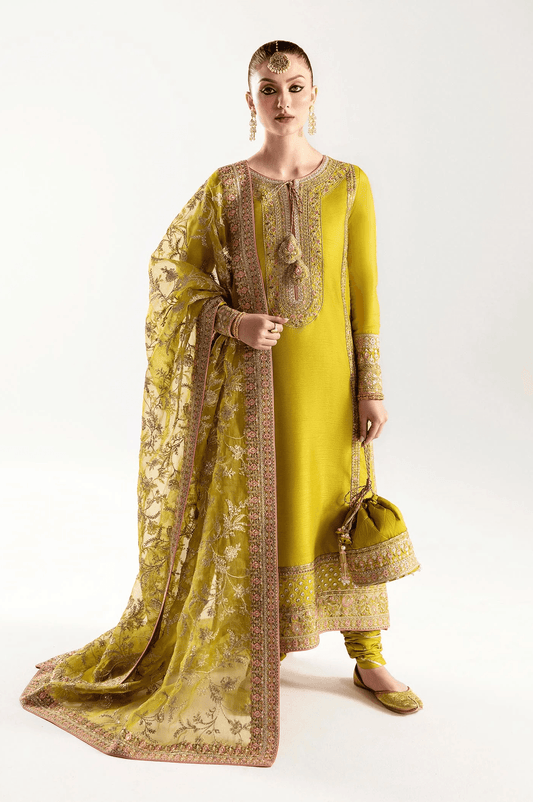 Kanwal Malik Luxury Hand Made Wedding Raw Silk Collection MAHPARA 03 Yellow
