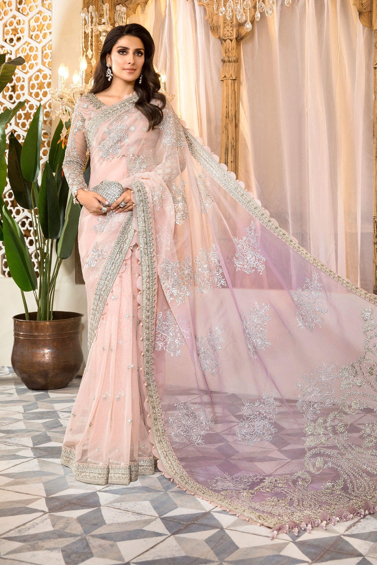 Maria b rose gold saree on sale