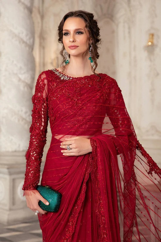 Maria.B Couture Velntine Red Wedding Festive Saree Net Unstitched MC-051