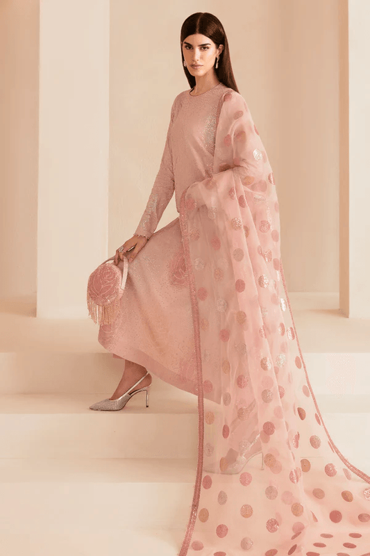 Jazmin Premium Embroidered Raw Silk Unstitched UR-7032 Cavern Pink With Culutch