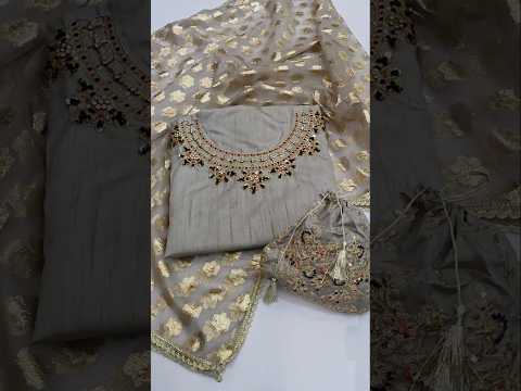 Hussain Rehar Luxury Raw Silk Embroidered 3Pc Unstitched Suit - Mist