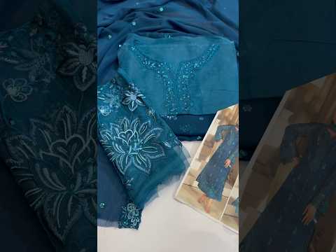 Azure Luxury Chiffon Embroidered 3Pc Unstitched Suit - Majestic Teal