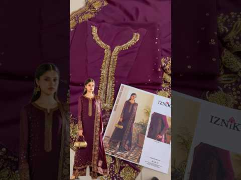 Iznik Luxury Chiffon Embroidered Unstitched 3PC Suit-Dark Plum