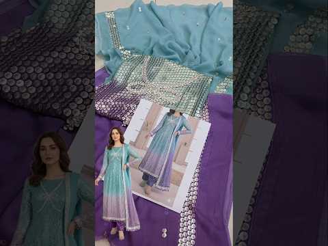 Poshkari Tie N Die Luxury Embroidered Chiffon 3Pc Unstitched Suit-Twilight Glow