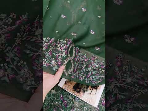 Azure Glimmer Green Luxury Chiffon Embroidered 3Pc Unstitched Suit PA-214