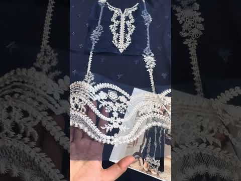 Azure Stellar Blue Luxury Chiffon Embroidered 3Pc Unstitched Suit PA-213