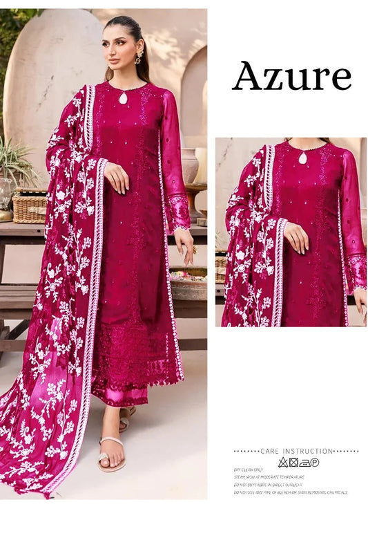 Azure Luxury Ensemble Chiffon Embroidered Unstitched 3 Piece - Starry Bliss