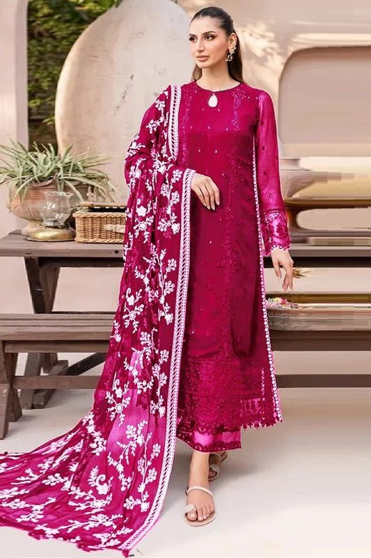 Azure Luxury Ensemble Chiffon Embroidered Unstitched 3 Piece - Starry Bliss