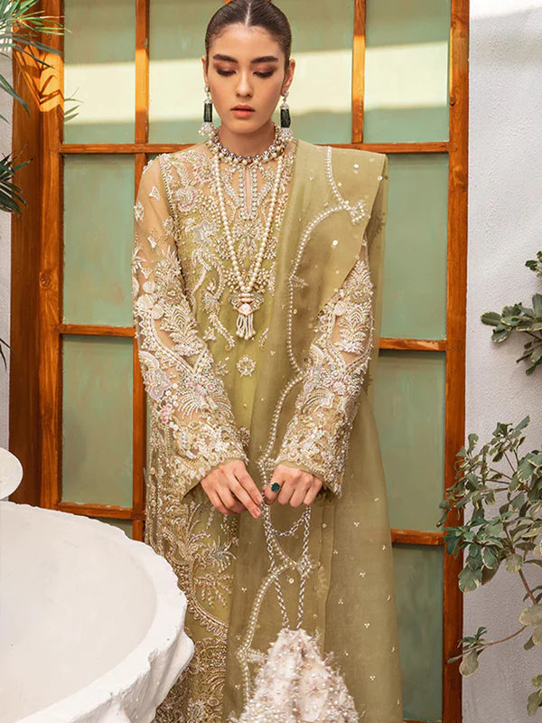 Suffuse By Sana Yasir Organza Embroidered 3 Pc Unstitched With Hand Embellishment Sage 02