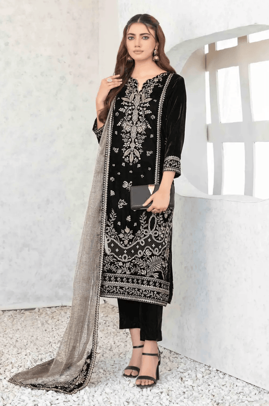 Tawakkal Fabrics Embroidered Velvet Suits 3 Piece Unstitched D-4041 - Festive Collection