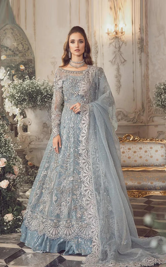 Maria.B Luxury Organza Embroidered Unstitched 3Pc Suit-Ice Blue
