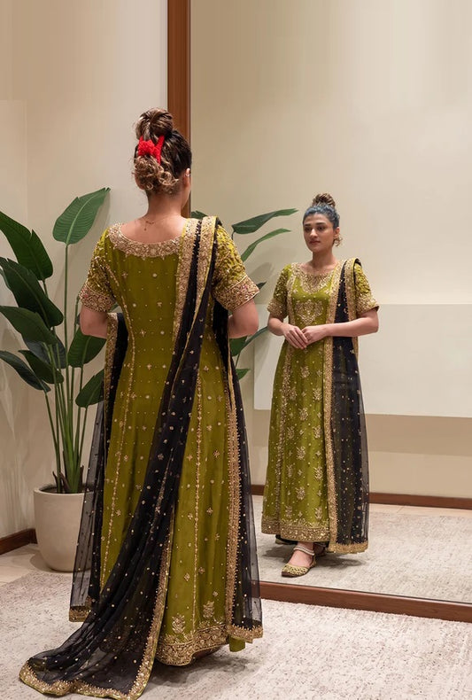 Zeeshan Danish Luxury Net Embroidered Unstitched 3PC Suit Rehma Zaman