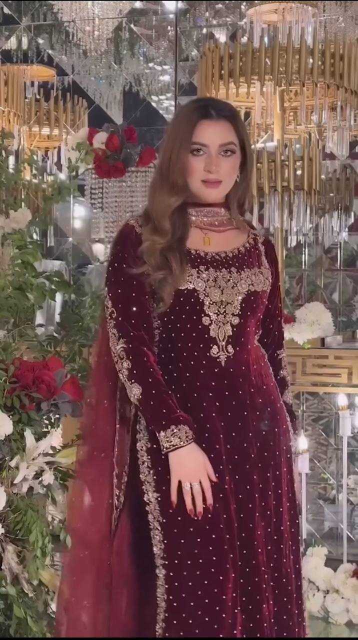 Poshkari Luxury Velvet Embroidered Unstitched Collection Maroon Majest Zainabjees Poshkari Luxury Velvet Embroidered Unstitched Collection Maroon Majest Zainabjees