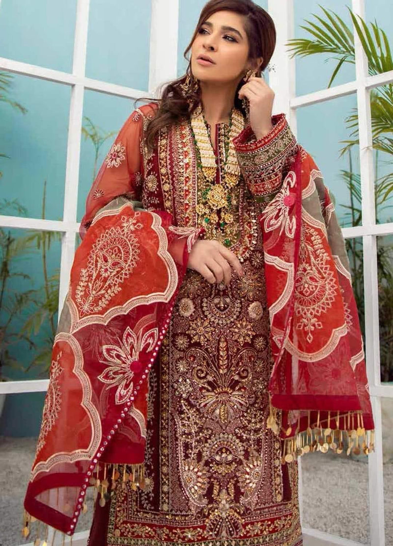 Maryam Hussain Embroidered Organza Unstitched 3 Piece Suit MRH21W D-06 GOTTA KINARI