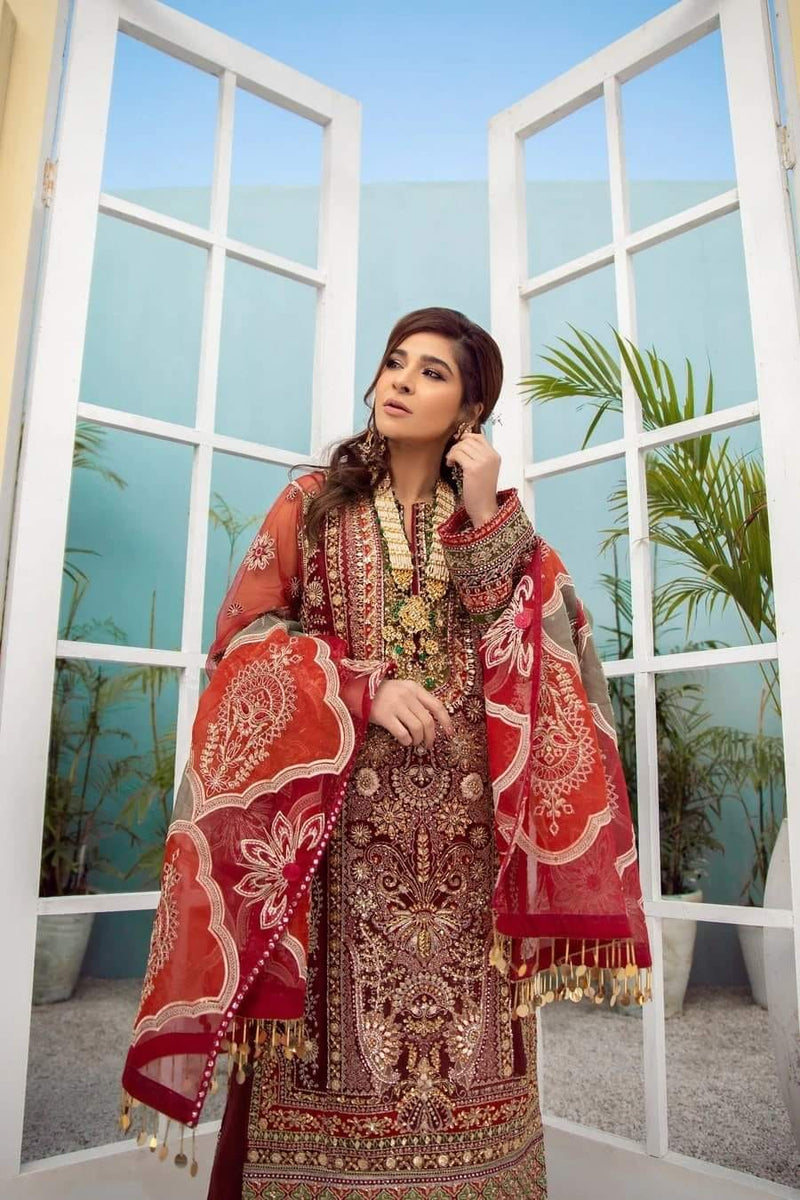 Maryam Hussain Embroidered Organza Unstitched 3 Piece Suit MRH21W D-06 GOTTA KINARI
