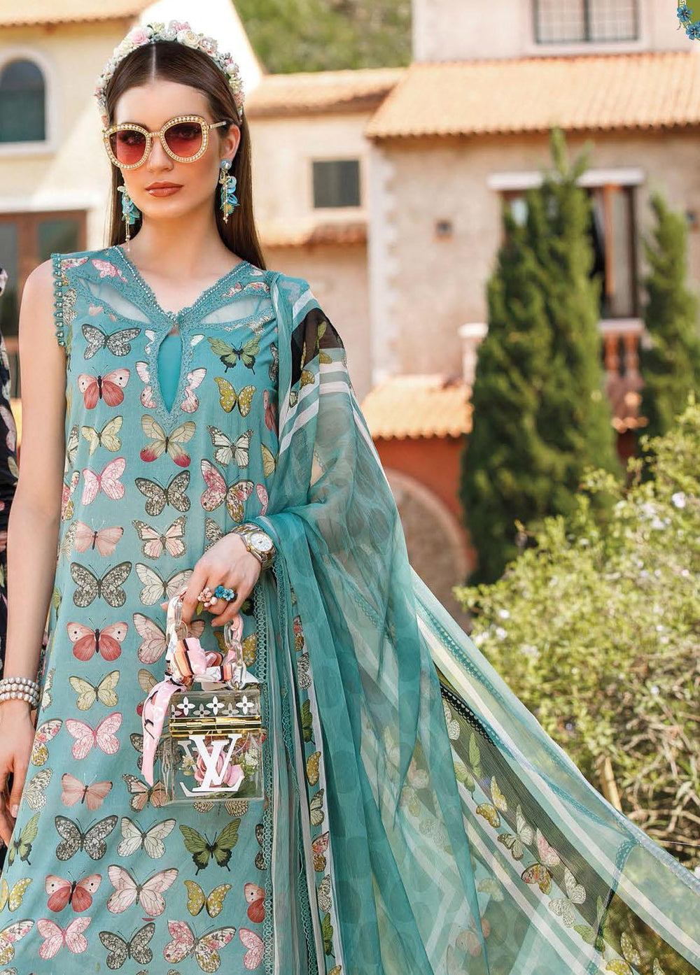 Mprints By MARIA.B Printed Lawn Suits Unstitched 3 Piece MB 1B - Summer Collection