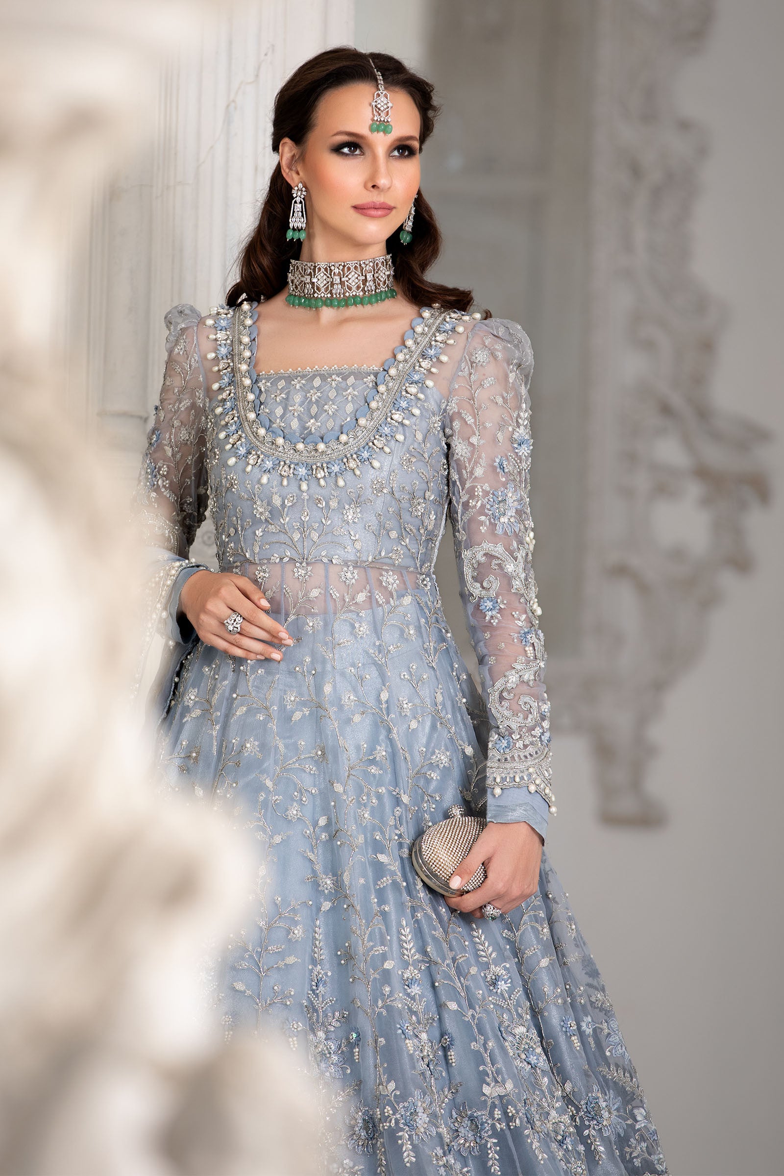Maria.B Couture Ice Blue MC-041 3 Pieces Unstitched – Zainabjees